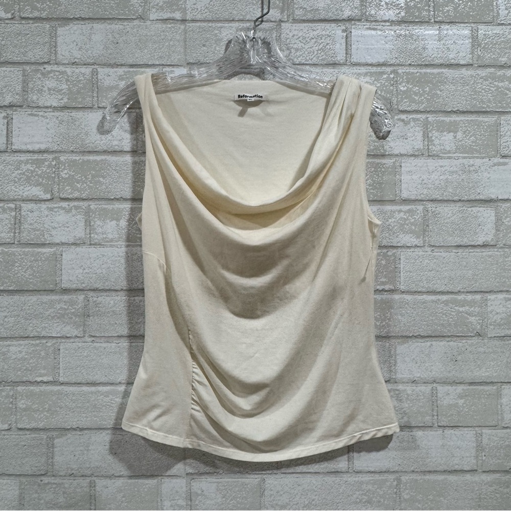 REFORMATION Darla Stretch Organic Cotton Knit Top - Fior Di Latte - Sz - Medium